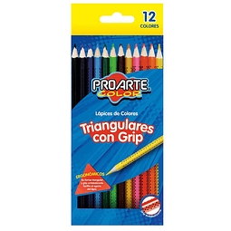 Lápiz 12 Colores Triangular Con Grip Proarte.