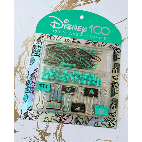 Set Escritorio Clip Apretador Push Pins Disney 