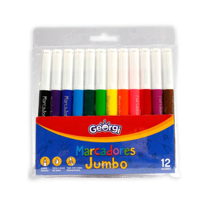 Plumón 12 Colores Jumbo Georgi.