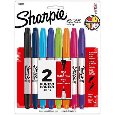 Plumon Doble Punta 8 Colores Twin Tip Sharpie 