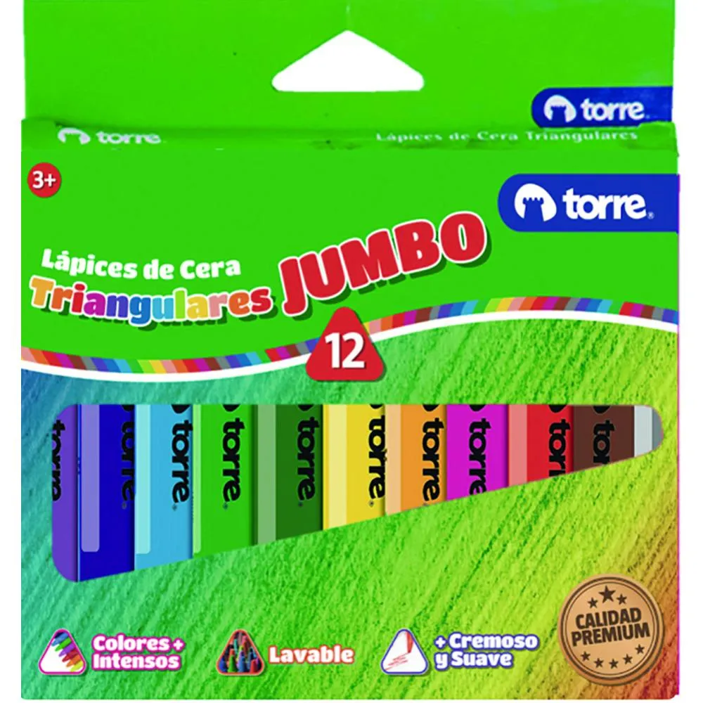 Lápiz Cera Triangular 12 Colores Torre