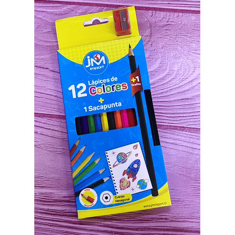 Lapiz 12 Colores Jm Mas 1 Grafito y Sacapunta