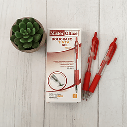 Caja 12 unidades de Lápiz Tinta Gel Retráctil 0.7 Mm MR. Office Rojo