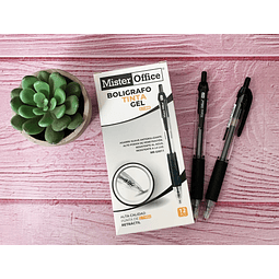 Caja 12 Unidades Lápiz Tinta Gel Retráctil 0.7 Mm MR. Office Negro 