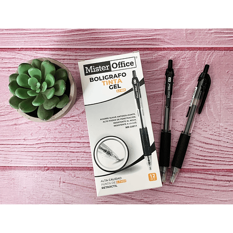 Caja 12 Unidades Lápiz Tinta Gel Retráctil 0.7 Mm MR. Office Negro 
