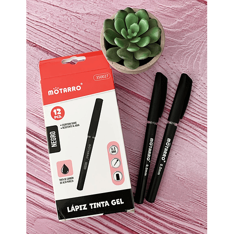 Caja De 12 unidades Lápiz Tinta Gel 0.7 Negro Cuerpo Ttransparente Motarro