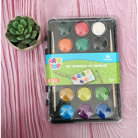 Acuarela 18 Colores Mas 2 Pinceles Arte Top