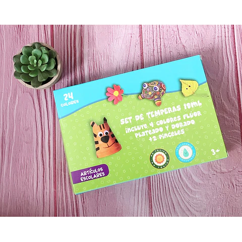 Tempera 24 Colores 18 Ml C/2 Pinceles Arte Top