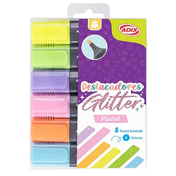 Set 6 Destacador Glitter Pastel Adix