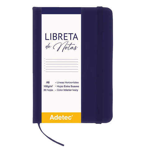 Libreta A6 C / Elástico Cocida Azul Adetec