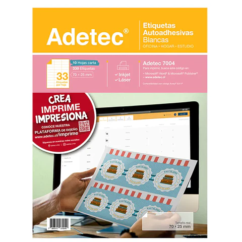 Etiqueta Adhesiva 70 x 25  10 Hjs Carta Blanca Adetec