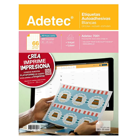Etiquetas Adhesiva  35 x 25 10 Hjs Carta Blanca Adetec