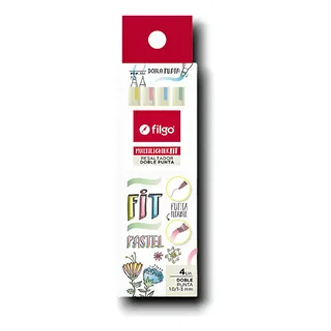 SET 4 DESTACADOR FINO DOBLE PUNTA PASTEL FIT FILGO