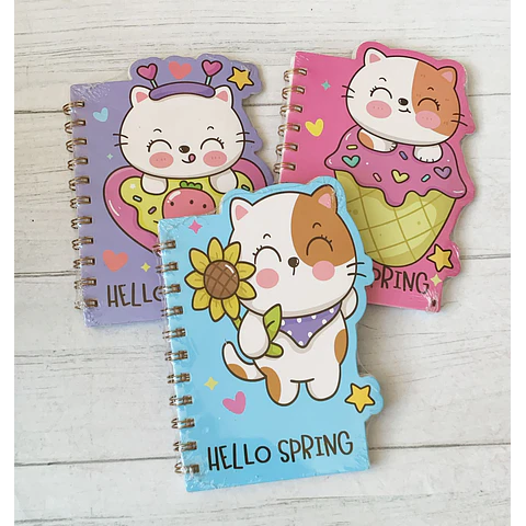Libreta Con Espiral Gatito Motarro A6