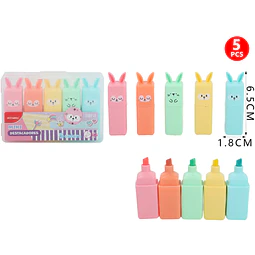 Set 5 Destacador Pastel Mini Conejo Pastel