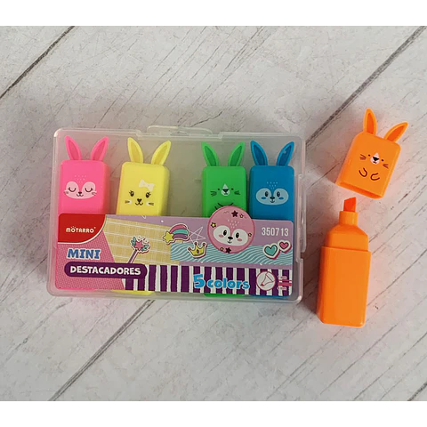 Set 5 Destacador Fluor Mini Conejo 
