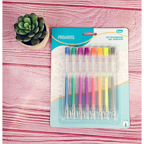 Set Bolígrafos Gel 8Und Acrílicos Proarte