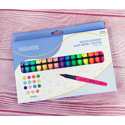 Set 15 Destacador Neón/Pastel Punta Biselada Proarte