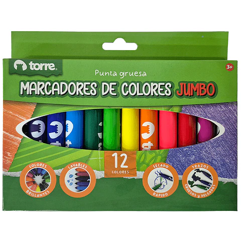 Plumón 12 Colores Jumbo Torre