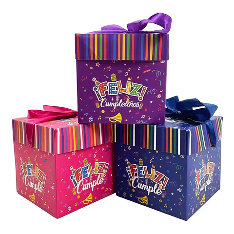 Caja Regalo Plegable 10X10Cm Feliz Cumpleaños