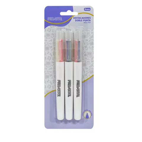 Set 3 Destacadores Doble Punta Proarte