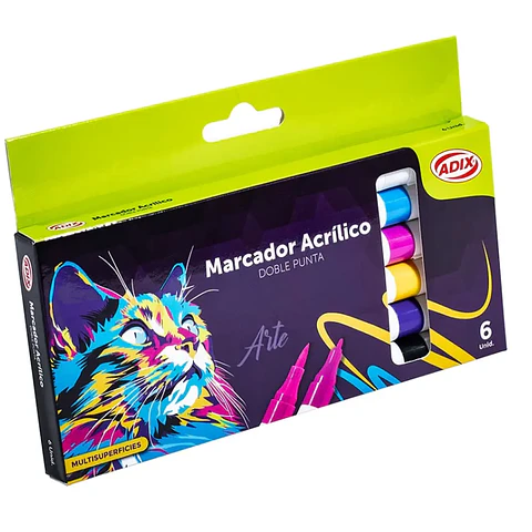 Set 6 Marcadores Acrilicos Doble Punta Brush/Fina Aix