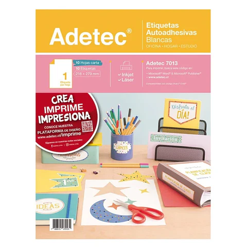 Etiqueta Adhesiva 216X279 10Hjs Carta Adetec