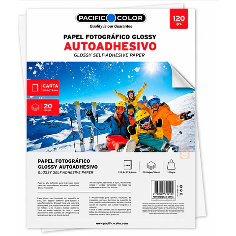 Papel Fotográfico Autoadhe. Carta Glossy 20Hjs 120Gg Pacific Color