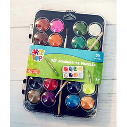 Acuarela 24 Colores + 2 Pinceles Arte Top