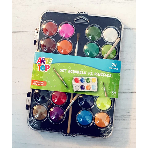 Acuarela 24 Colores + 2 Pinceles Arte Top