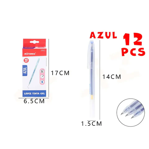 Lápiz Tinta Gel 0.7 Azul Cuerpo Transparente Motarro