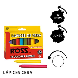Lapices De Cera 12 Col. Jumbo Redondo Ross