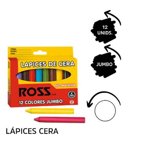 Lapices De Cera 12 Col. Jumbo Redondo Ross
