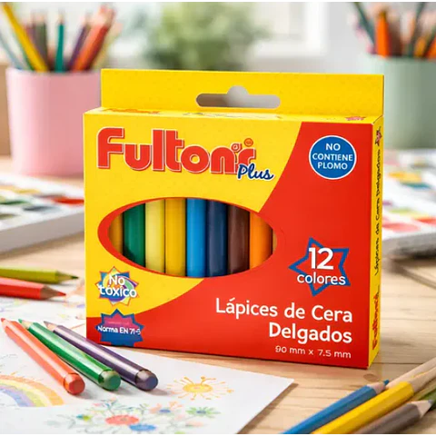 Lápiz De Cera 12 Col. Delgados Fultons