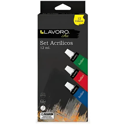 ACRILICO 12 COLORES LAVORO (TUBO)