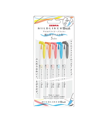 Zebra Mildliner Brush Friendly Colors - Set De 5 Colores