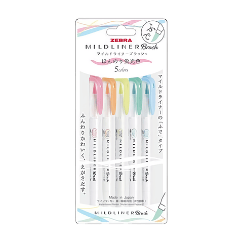 Zebra Mildliner Brush Fluorescent - Set De 5 Colores