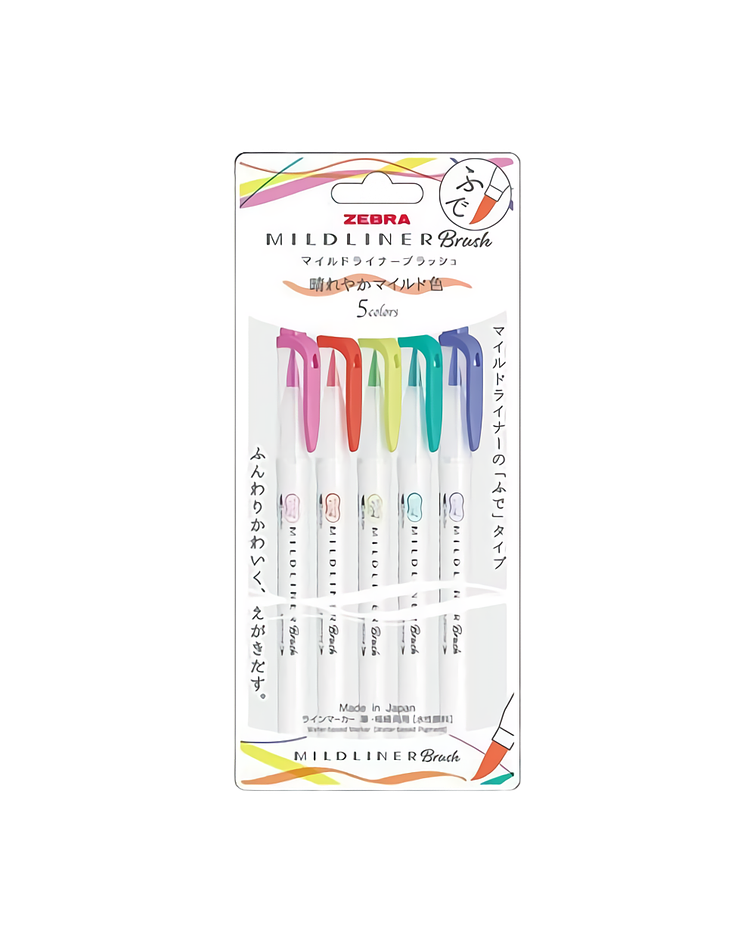 Zebra Mildliner Brush Bright - Set De 5 Colores