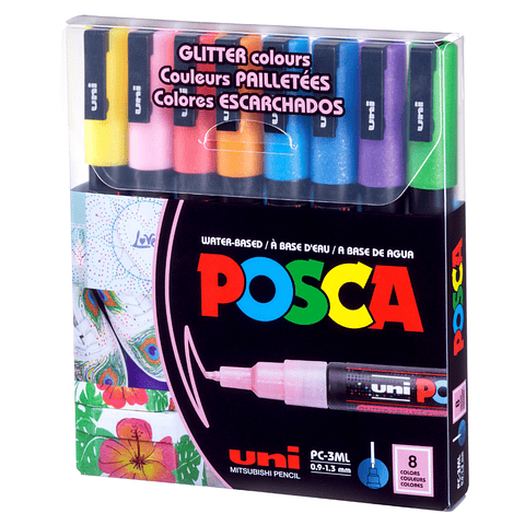 Posca Pc-3m (0.9 - 1.3mm) - Set De 8 Colores Glitter
