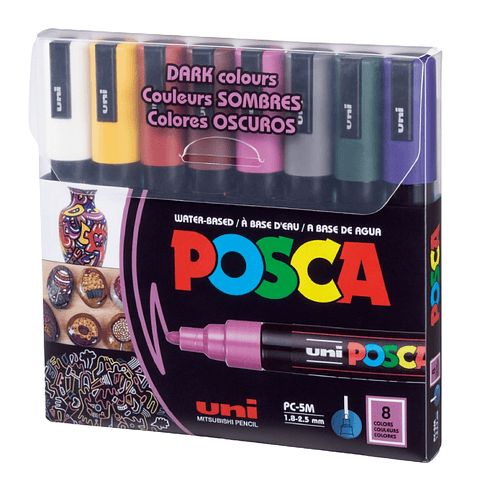 Marcadores Posca Pc-5M (1.8 - 2.5mm) - Set De 8 Colores Dark