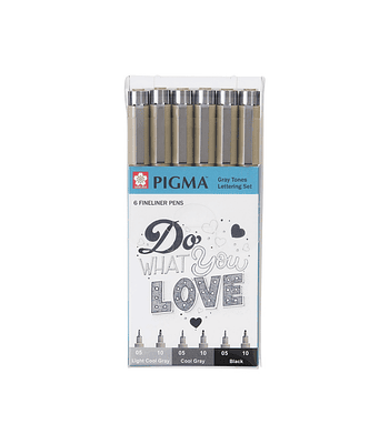 Sakura Pigma Micron - Set 6 Tiralíneas Lettering Gray Tones