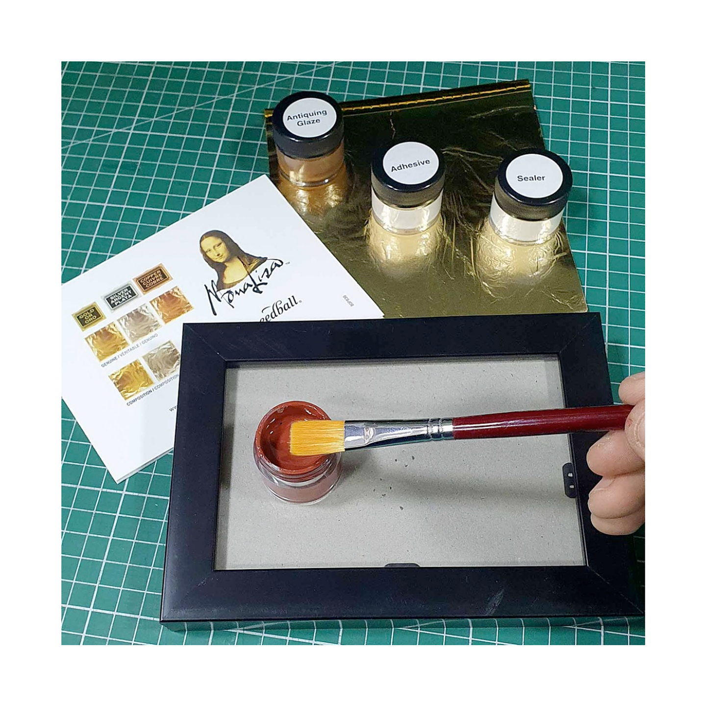 Kit básico de Pan de Oro Mona Lisa. 6 hojas + 4 frascos 3