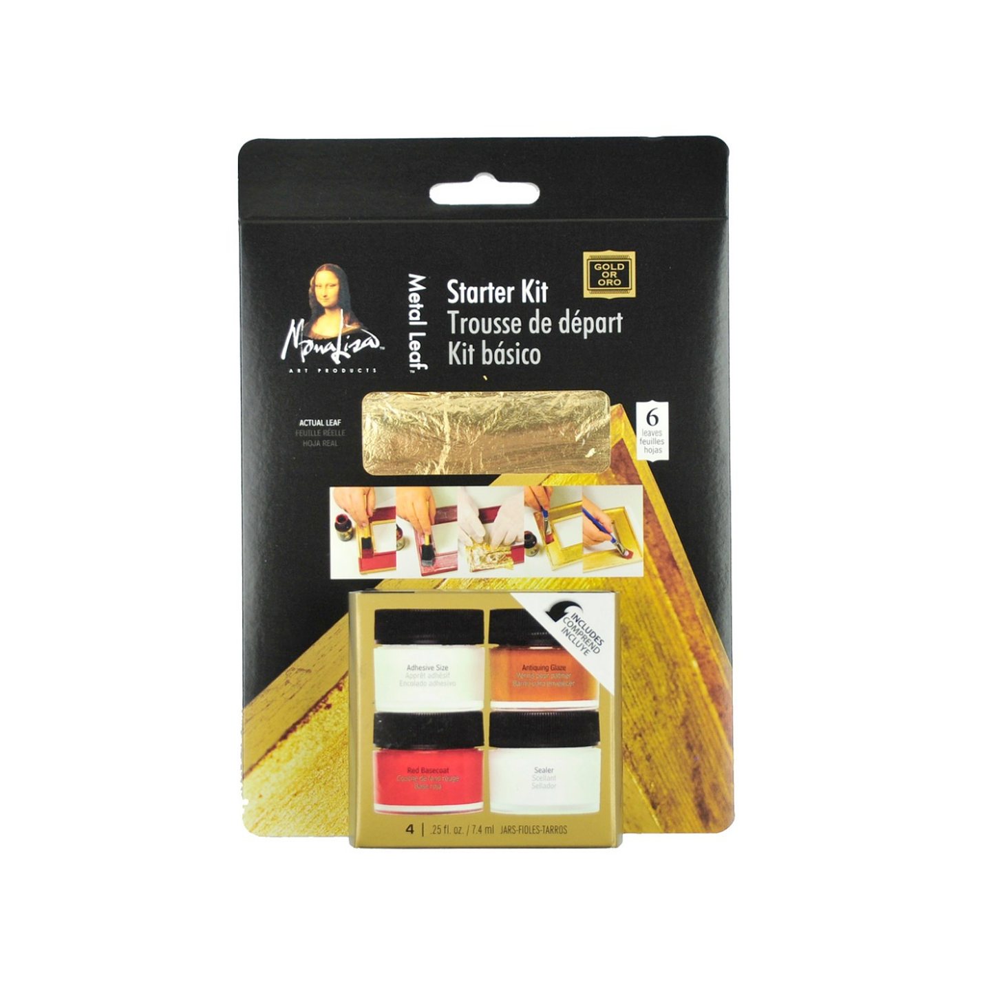 Kit básico de Pan de Oro Mona Lisa. 6 hojas + 4 frascos 1