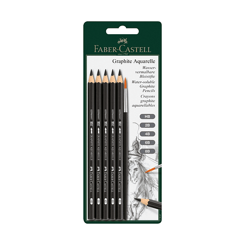 Faber-Castell Graphite Aquarelle (Grafito Acuarelable) - Set de 5 Lapices + Pincel