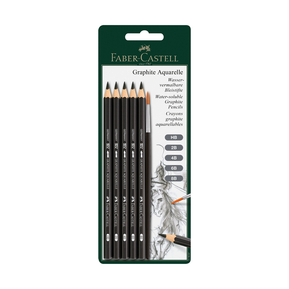 Faber-Castell Graphite Aquarelle (Grafito Acuarelable) - Set de 5 Lapices + Pincel 1