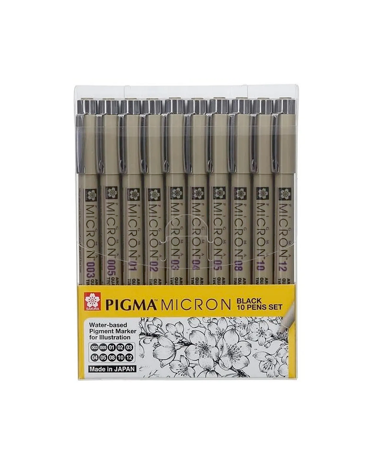 Set 10 Tiralíneas Pigma Micron Sakura Negro Manga Intermedio