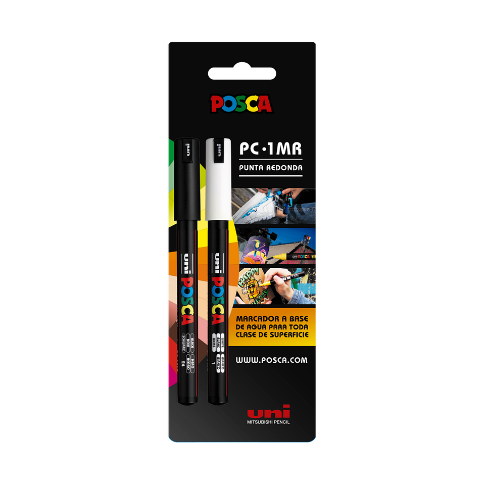 Posca 1MR Extra-Fino (0,7mm) - Set de 2 marcadores Blanco y Negro 1