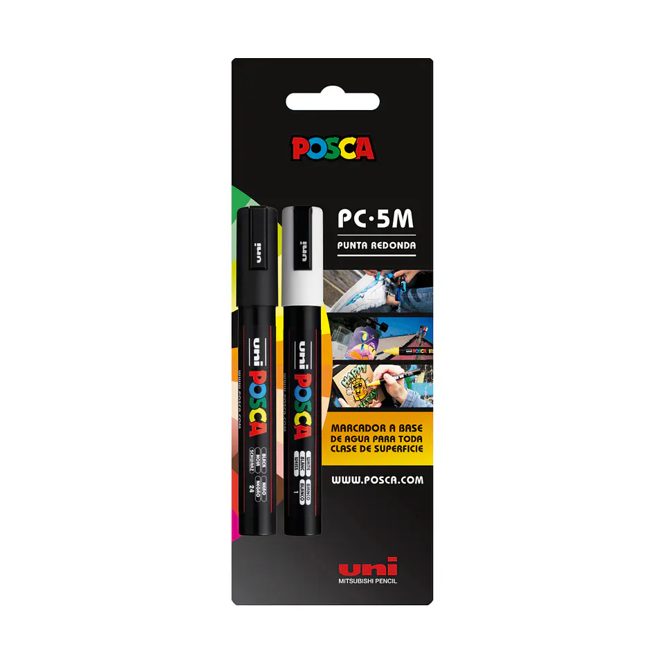 Posca 5M (1.8 - 2.5mm) - Set De 2 marcadores Blanco y Negro 1