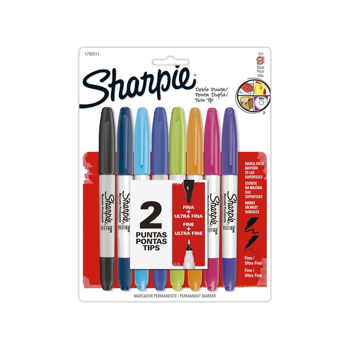 Marcador Sharpie Doble Punta 8 colores Permanente 1