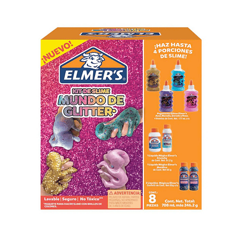Kit Slime Mundo de Glitter 8 Piezas Elmers